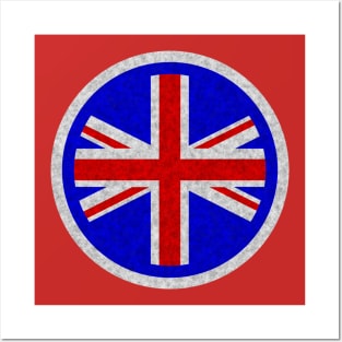 Round UK Union Jack flag blue White distressed outline mod Posters and Art